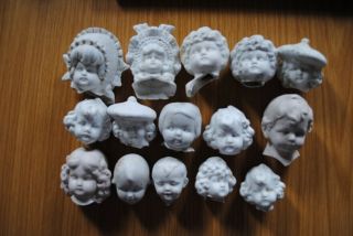 15 Large Antique German Bisque Doll Heads