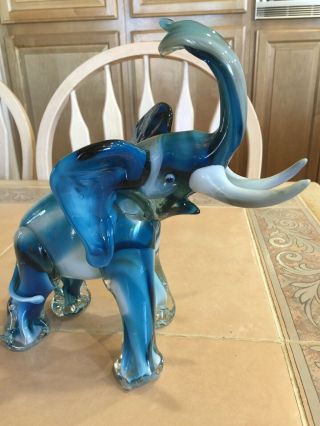 Vintage Hand Blown Art Glass Elephant Figurine Blue