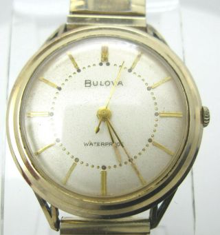 Vintage Bulova 10k Rgp Bezel Hand Wind Analog 35mm Dial Watch (c84) Broken/spare