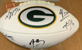 Green Bay Packers Autographed Logo Football Aaron Rodgers,  Davante Adams,  Jones