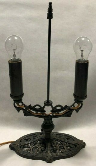 Vintage Antique Art Deco Nouveau Cast Iron Table Desk Boudoir Double Light Lamp