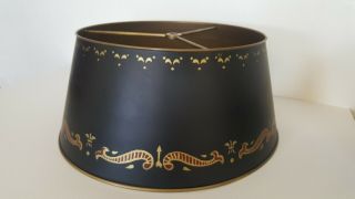 Vintage Tole Painted Metal Lampshade Black And Brass Shade Only