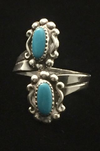 Vintage Southwest Bell Trading Sterling Silver Blue Turquoise Ring (sz 4.  5) B171