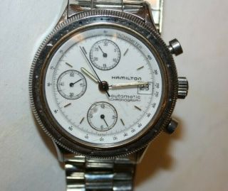 Hamilton 8946 Valjoux 7750 Chronograph Automatic Watch Rotatable Bezel &ss Band