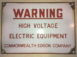 Vintage Porcelain Warning High Voltage Electric Equipment Company Advertising