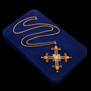 Antique Vintage Nouveau 14k Gold Filled Gf Jerusalem Crusaders Cross Necklace