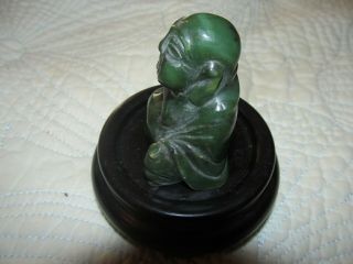 Green Jade Buddha on Wood Base 2