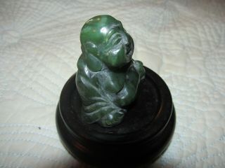 Green Jade Buddha on Wood Base 3