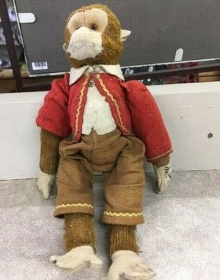 Antique Schuco Mohair Yes/no? Monkey 9.  5in Does Somersaults