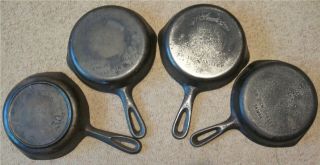 4 Vintage 6 1/2 " Cast Iron Skillets 3 - No.  3,  2 With L & R