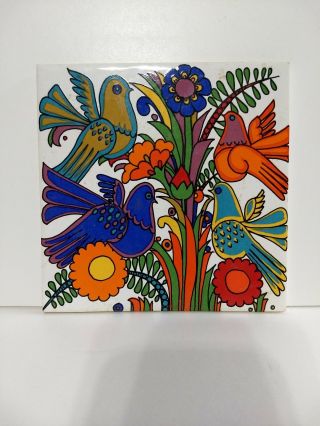 Vintage Villeroy & Boch Germany Tile Trivet Acapulo Birds Flowers Mod Retro Htf