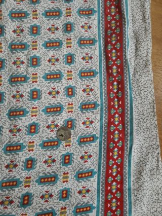 Full Vtg Feedsack Quilt Sewing Craft 42x35 Inch White Red Teal Yellow
