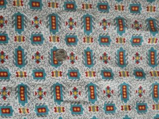 Full Vtg Feedsack Quilt Sewing Craft 42x35 Inch White Teal Red Yellow