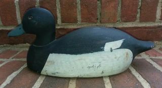 Vintage Carved Wooden Hunting Black Duck Decoy By Ken Harris Woodville Ny