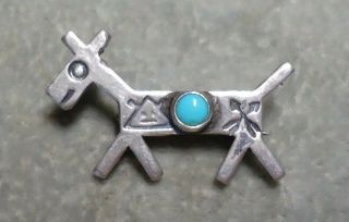 Cute Vintage Native American Sterling Silver Turquoise Small Dog Brooch Pin