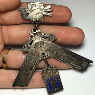 Antique Sterling Silver Masonic Freemason Medallion Pendant Necklace