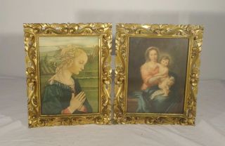 Antique Vintage Italian Florentine Gilt Carved Wood Frames Prints