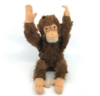 Steiff Jocko Chimp Mohair Plush Squeaker 25cm 10in Jointed Monkey No Id Vintage