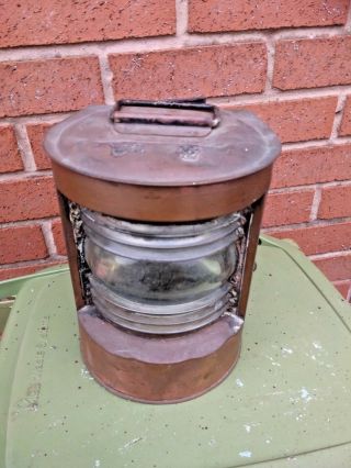 Vintage Old Copper/brass Ships Masthead Stern Light Glass Lens Easy Restoration