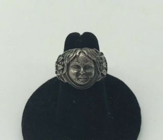 Art Nouveau Antique Vtg Handmade Face Mask Man Sterling Silver Ring 6 Artisan