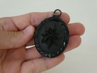 Antique Victorian Whitby Jet Mourning Pendant Locket