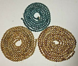 (3) Strands Of Vintage Christmas Feather Tree Bead Garland / (2) Gold / (1) Blue