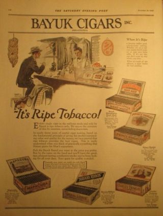1925 Cuban Cafe Counter Havana Ribbon Mapacuba Bayuk Cigar Ad