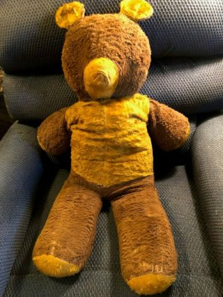 Antique Large Gold And Brown Stuffed Bear From The Early 1940 