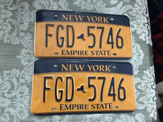 Vtg.  York Empire State License Plate Tag Pair Fgd - 5746 Collector Display