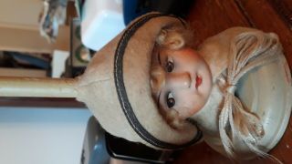 Antique Felt Velvet Art Deco Composition Doll Head Hat Stand