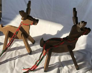 Set Of 2 Vintage Handmade Adorable Wooden Reindeer