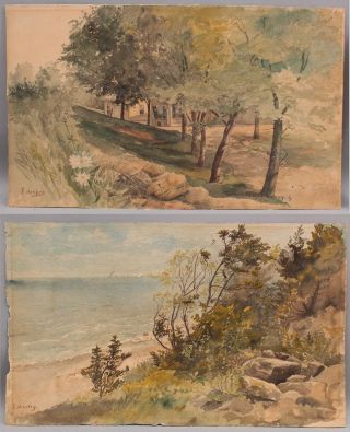 2 Antique Frank Hendry American Impressionist Landscape Watercolor Paintings Nr