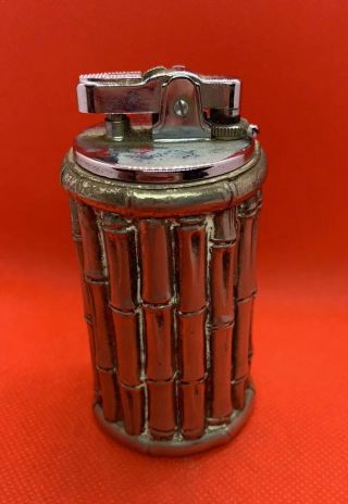 Vintage Metal Bamboo Style Table Lighter Marked Japan