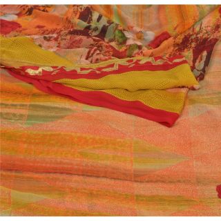 Sanskriti Vintage Peach Saree Georgette Printed Sari 5 Yard Craft Decor Fabric