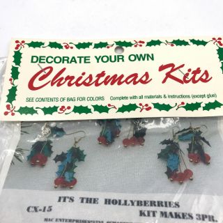 Vintage Merri Mac Christmas Kits Hollyberries Cx - 15 3 Pair Earrings