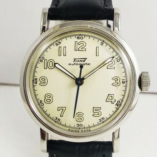 Tissot Bumper 1950s Automatic Swiss Men Steel Military Style Vintage Wrist Watch