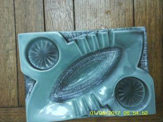 Vtg Retro Mid Century Glazed Ceramic Pottery Coaster Ashtray Seafoam Green 12x8 "