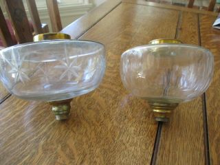2 Antique English Oil Lamp Clear Glass Cut Fonts