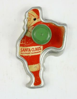 Vintage Aluminum Santa Claus Cookie Cutter W/ Green Handle Paper Label