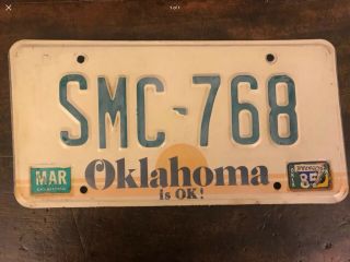1985 Vintage Oklahoma Is Ok “sunbelt “ License Plate.
