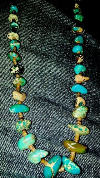 Vintage Imperial Turquoise Colored Jasper Beaded And Heishi Neklace 21”