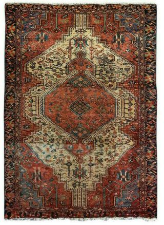 4x8 Oriental Handmade Vintage Carpet Wool Traditional Red Geometric Red Area Rug