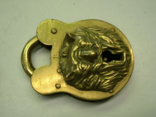 Antique lion face,  lion head brass padlock w/ 2 keys.  well.  Pat.  Feb 18,  1896. 3