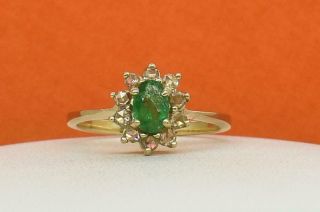 Antique Solid 14k Rose Gold 1.  20ct Colombian Emerald & Diamond Ring