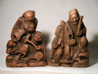 2 Chinese Carved Bamboo Figural Groups Of 4 Of The Daoist 8 Immortals