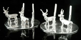 Silver Menu Or Place Card Holders With Stags,  Stuart Clifford & Co 1909
