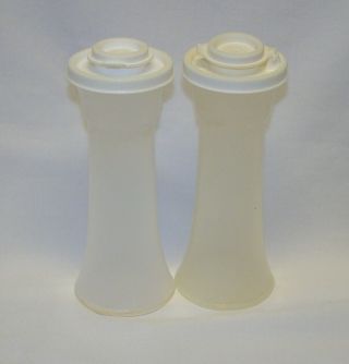 Vintage Tupperware Hourglass 6 " Tall Salt & Pepper Shakers Sheer & White Lids