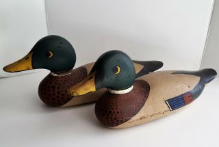 Vintage Duck Decoys Solid Wood Mallard Waterfowl Decor Folk Art Wood Ducks
