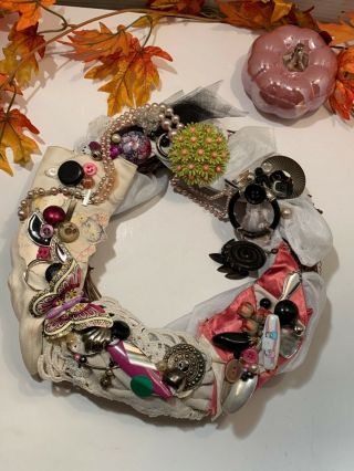 Handmade Vintage Jewelry Wreath Shabby Chic Victorian Bling
