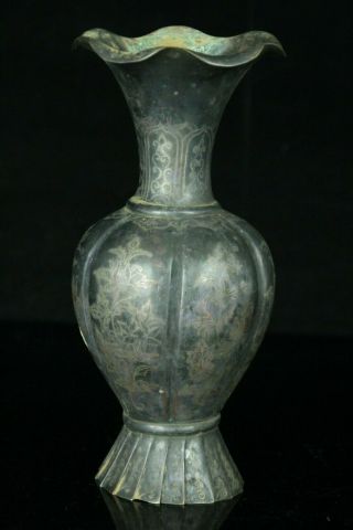 Oct044 Korean Bronze Silver Inlay Bottle Vase
